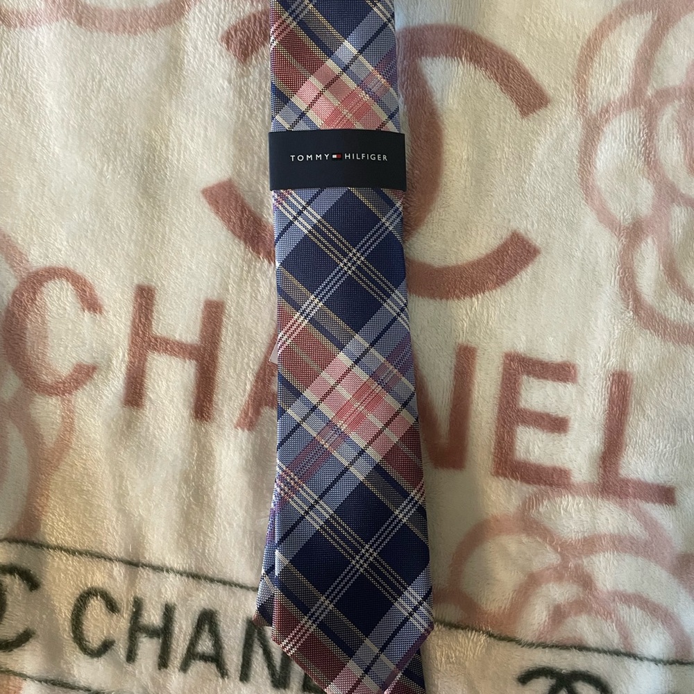 Tommy Hilfiger Navy and Pink Plaid Tie